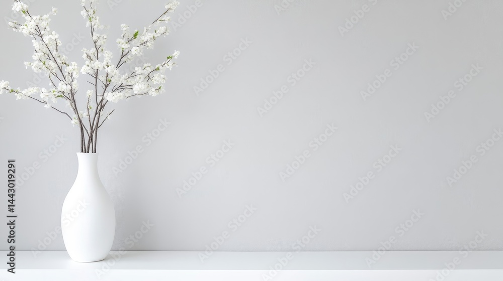 Simple, elegant vase with spring blossoms against a neutral backdrop. A minimalist, serene aesthetic Simple, elegant vase with spring blossoms against a neutral backdrop. A minimalist, serene aesthetic