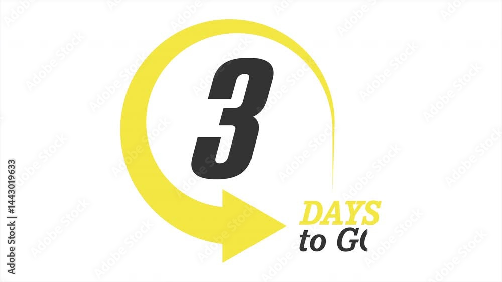 3 days to go. Stylized countdown icon. An animated banner for the start of a sale, presentation, or promotional event 3 days to go. Stylized countdown icon. An animated banner for the start of a sale, presentation, or promotional event