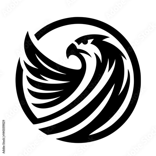 Dynamic Black Eagle Logo in Circle: Abstract Bird Silhouette Design