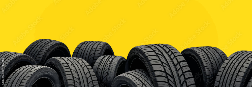 Pile of New Black Car Tires on Yellow