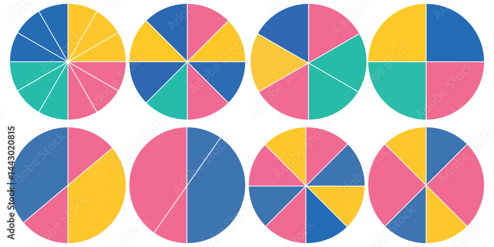 Pie charts diagrams. Different color circles. donut and pie chart infographic elements set. Colorful diagram collection with. Circle icons for infographic. Pie charts diagrams. Different color circles. donut and pie chart infographic elements set. Colorful diagram collection with. Circle icons for infographic.