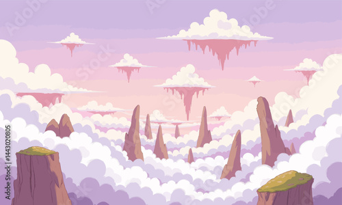 Pastel Sky with Floating Islands and Cloudscape