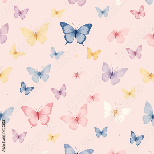Pastel Butterflies Seamless Pattern on Pink Background