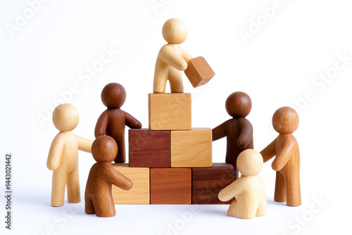 Cultural diversity inclusive workplace authentic representation shown by wooden figures building together