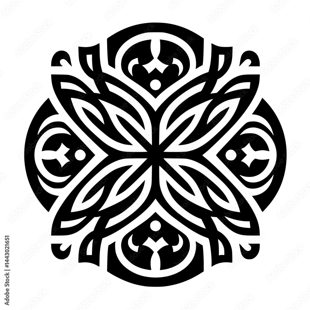 Fototapeta premium Bold Symmetrical Tribal Geometric Pattern Black and White Design Element