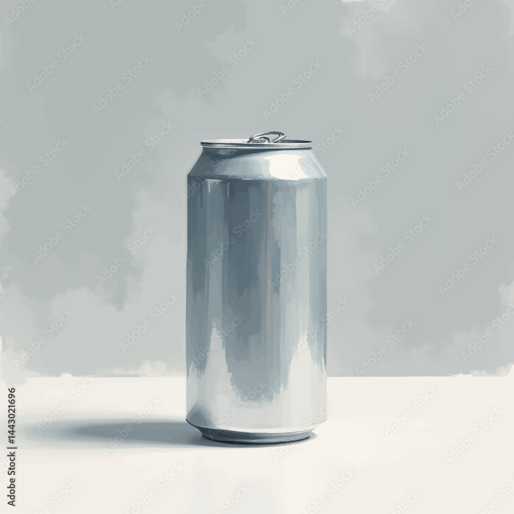 Painted silver aluminum can on white surface