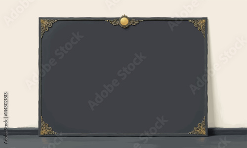 Obraz na płótnie Ornate gold trim on dark gray frame against neutral wall w salonie