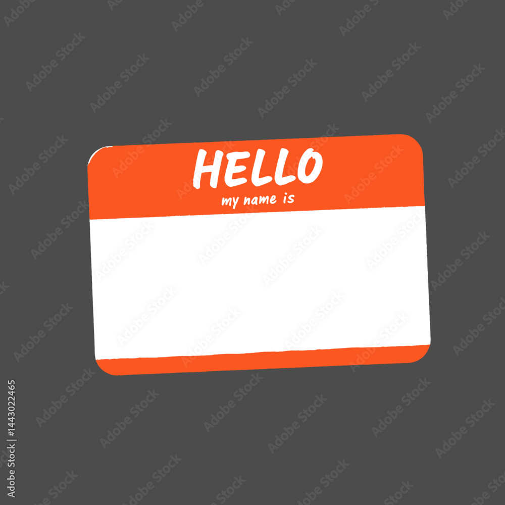 Orange Hello My Name Is Tag on Gray