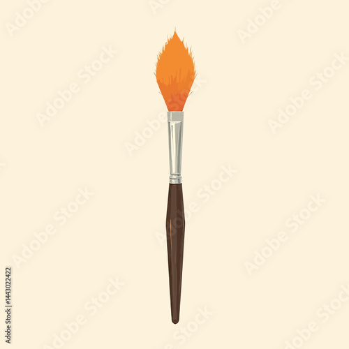 Obraz na płótnie Orange paintbrush with wooden handle on beige background w salonie