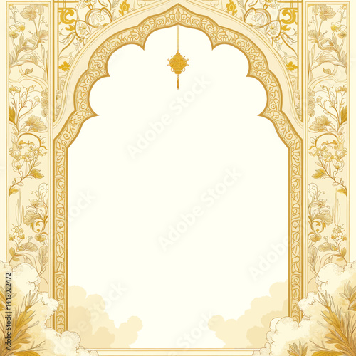 Obraz na płótnie Ornate gold archway with floral designs and lantern w salonie
