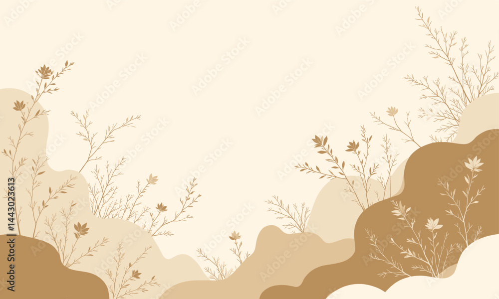 Neutral Tones Botanical Illustration with Copy Space