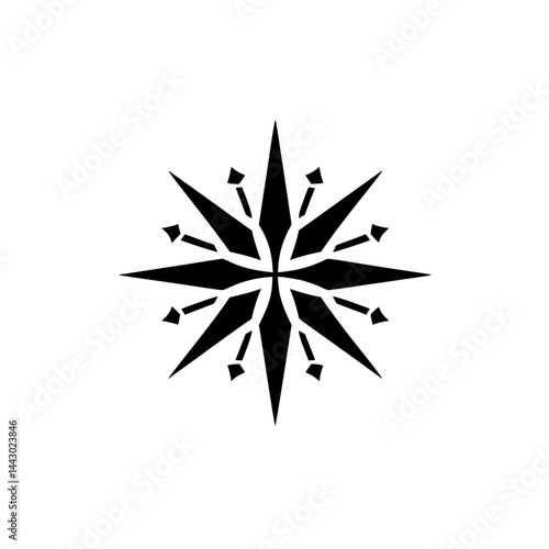 Stylized Black Star or Compass Rose Isolated Icon