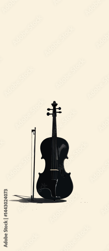 Monochrome Violin with Bow Standing Upright