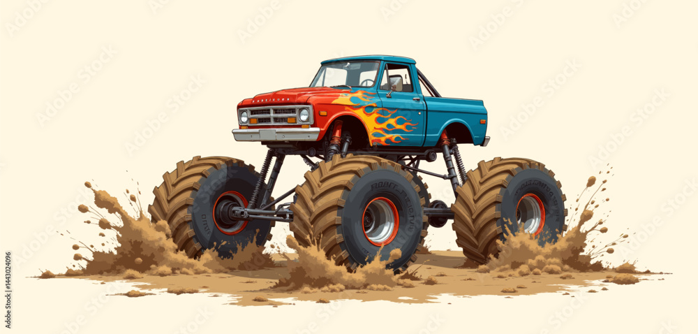 Monster Truck Splashing Through Muddy Terrain