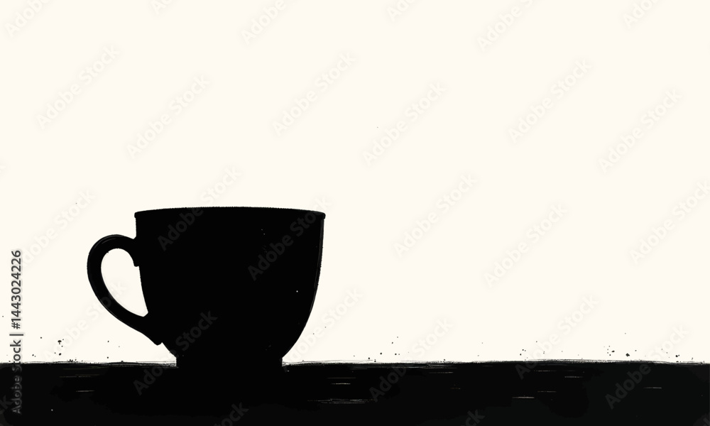Monochrome Ink Drawing of Coffee Cup Silhouette