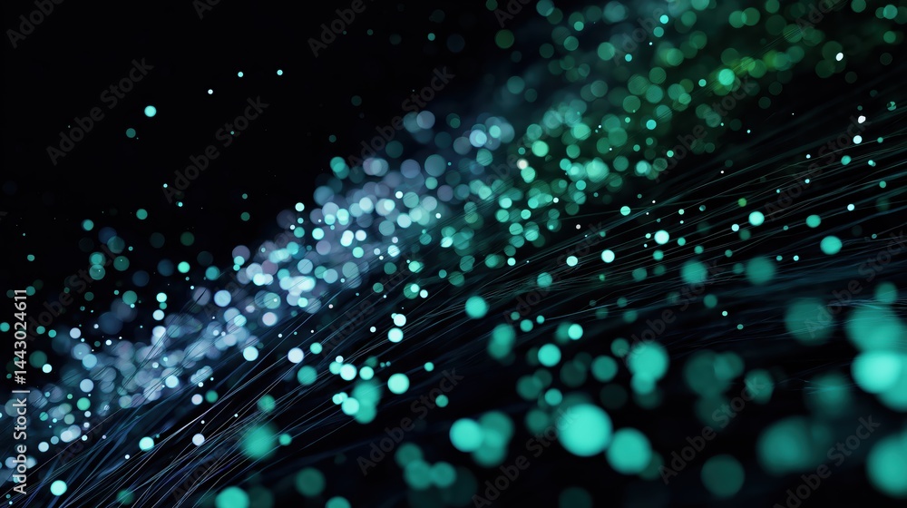 Futuristic Glowing Data Particles Floating in a Dark Digital Space with a Dynamic Tech Wave Flow Futuristic Glowing Data Particles Floating in a Dark Digital Space with a Dynamic Tech Wave Flow