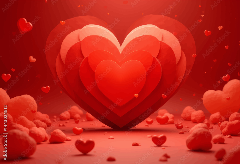 Monochromatic Red Hearts Layered Valentine's Day Scene