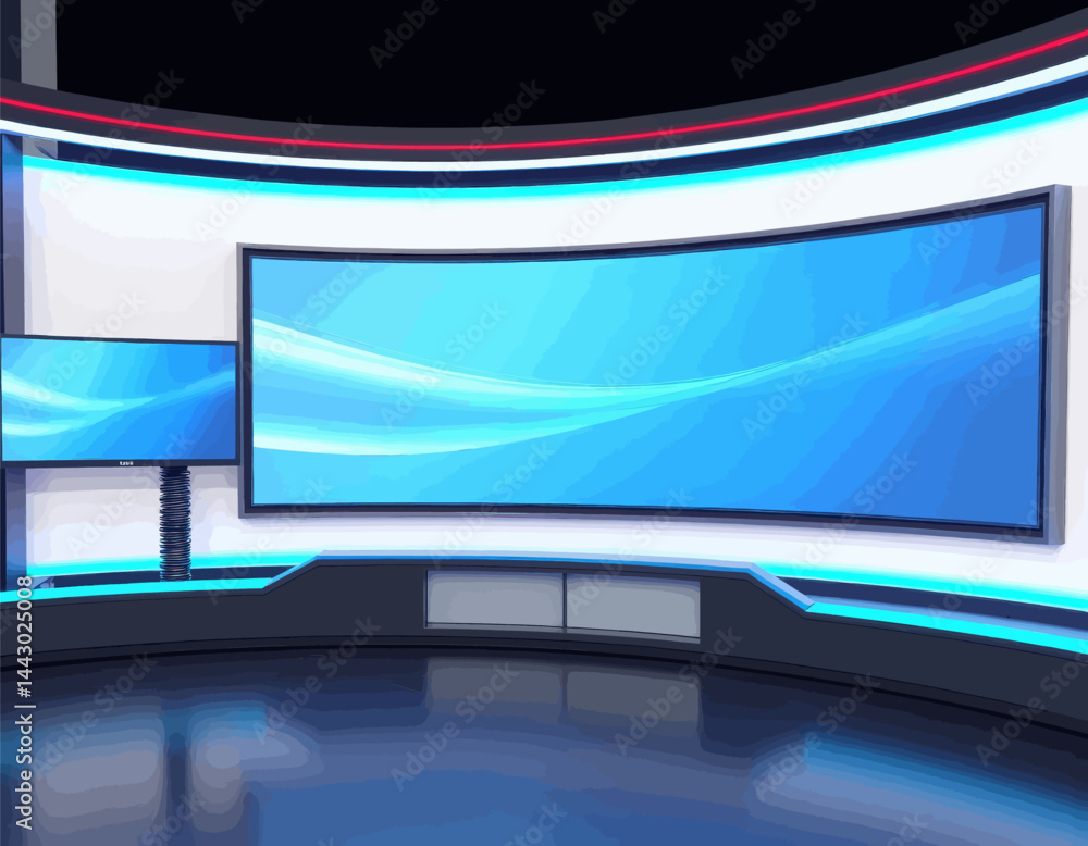 Modern blue virtual television studio set