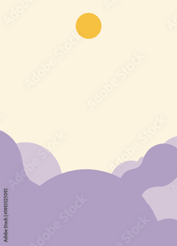 Obraz na płótnie Minimalist Purple Landscape with Yellow Sun w salonie