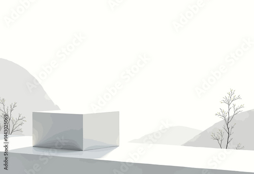 Obraz na płótnie Minimalist White Cube Display with Mountain Backdrop w salonie