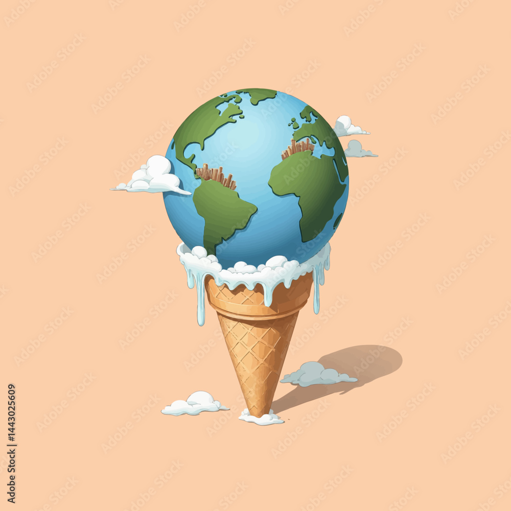 Melting Earth Globe on Ice Cream Cone, Climate Change