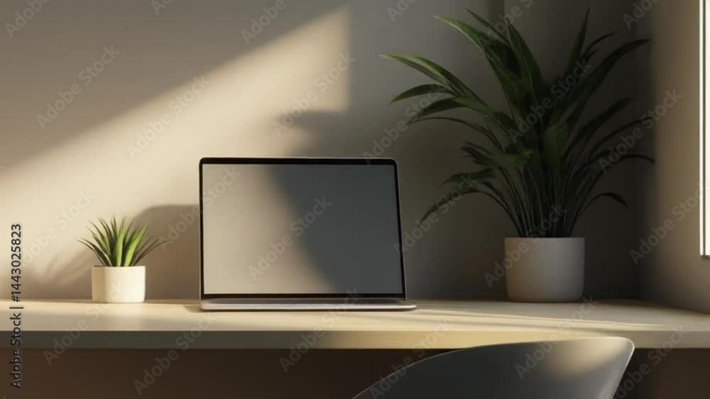 Minimalist modern workspace with a sleek laptop Minimalist modern workspace with a sleek laptop
