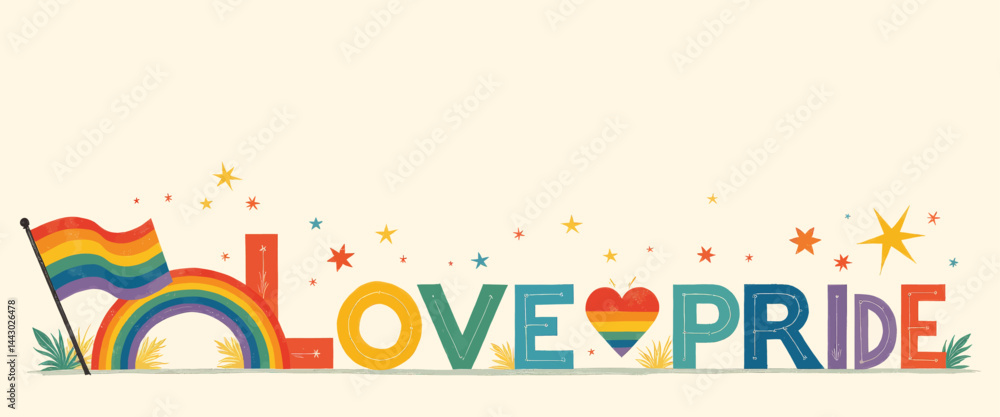 Love Pride Rainbow Flag with Stars Illustration