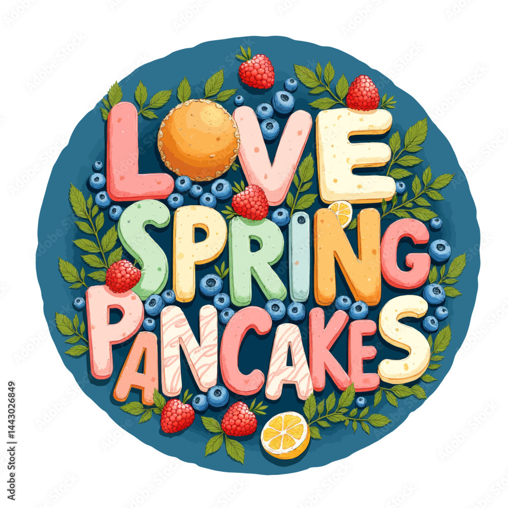 Love Spring Pancakes Colorful Berry Wreath Design