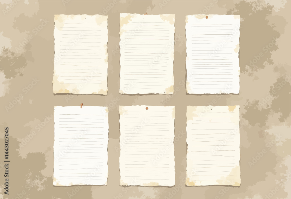 Lined paper pinned to a textured beige wall