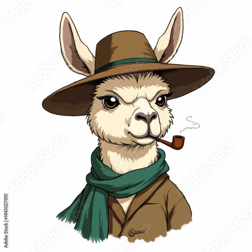Llama with Hat, Scarf, Pipe, and Jacket