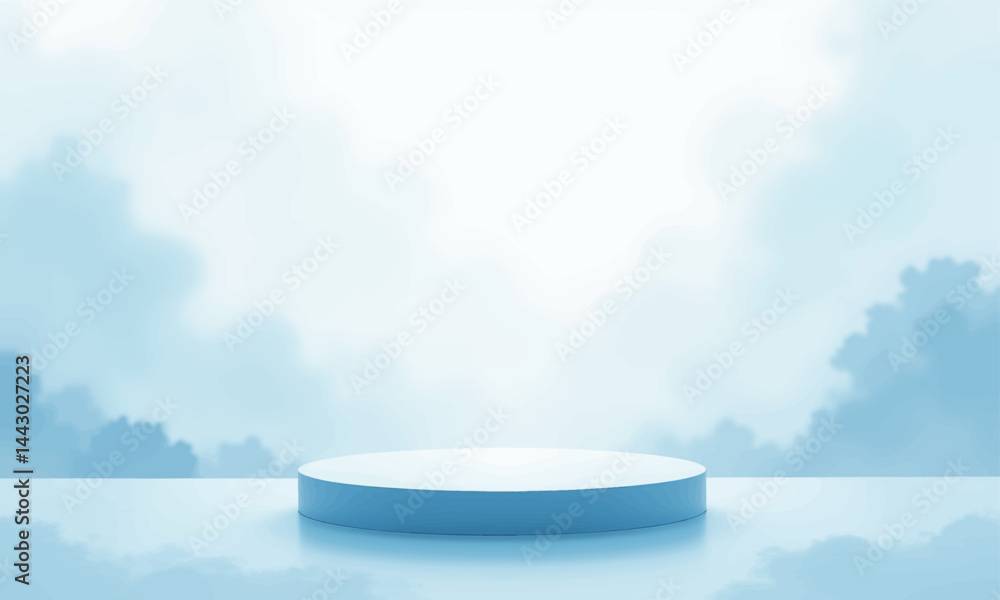 Light Blue Podium with Cloud Background