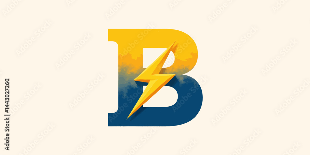 Letter B with Lightning Bolt, Yellow and Blue Gradient