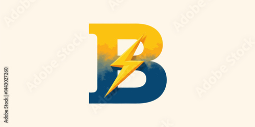 Obraz na płótnie Letter B with Lightning Bolt, Yellow and Blue Gradient w salonie