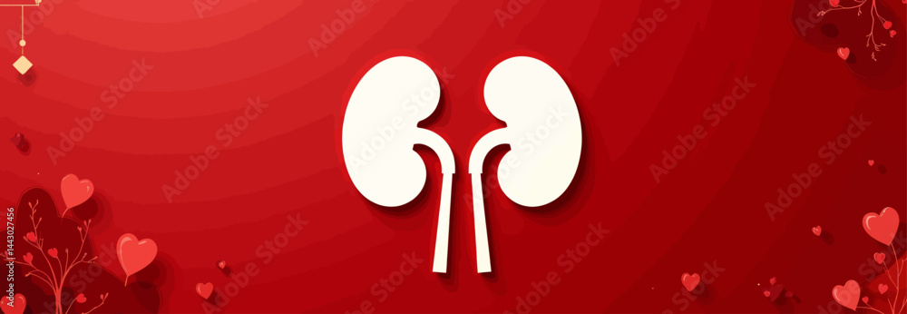 Kidney Health Awareness on Red with Heart Accents