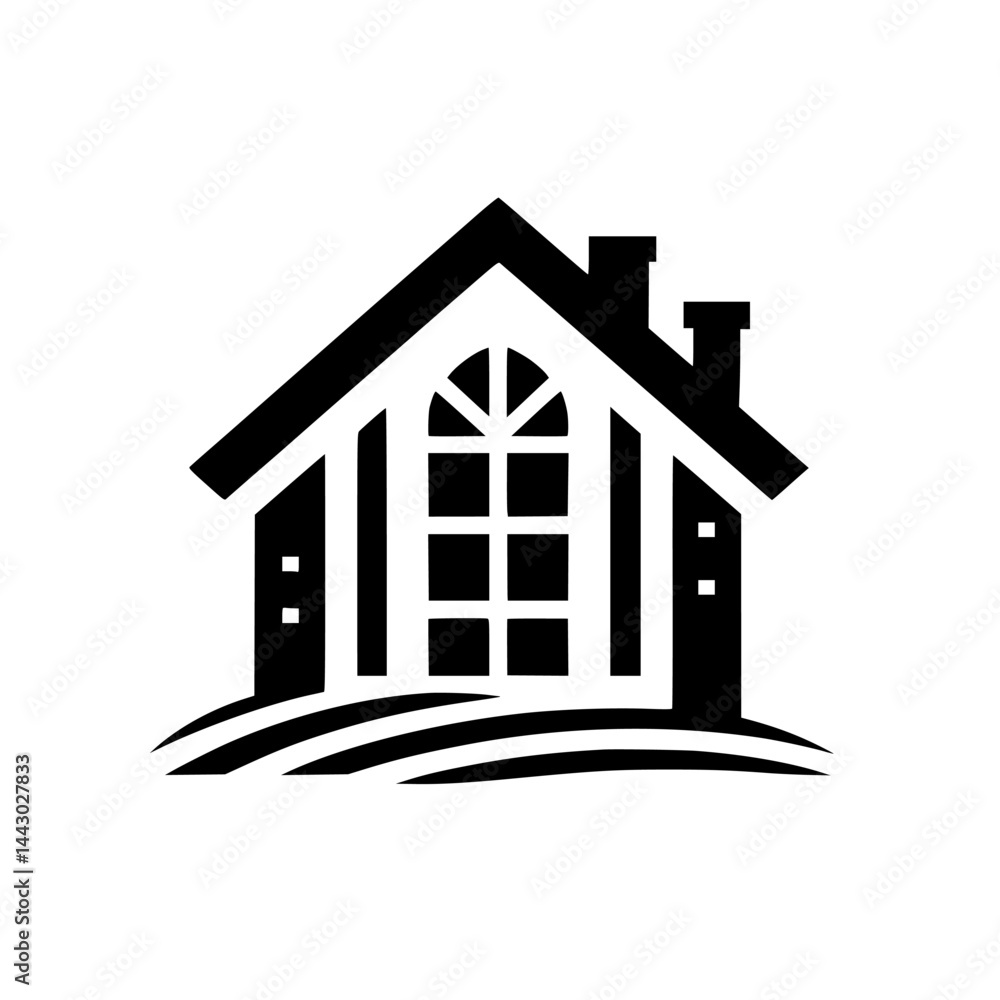 Minimalist Black and White House Icon Vector Graphic with Arch Window Minimalist Black and White House Icon Vector Graphic with Arch Window