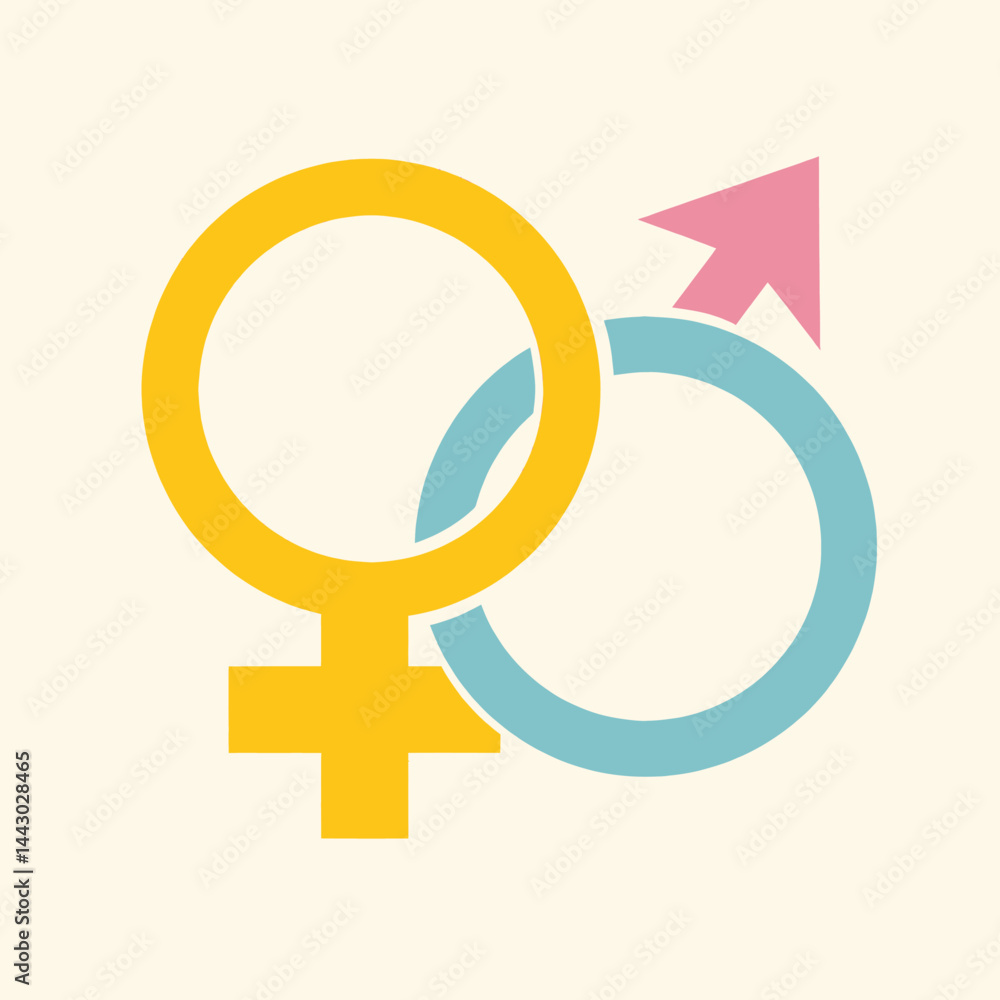 Intertwined yellow female and blue male gender symbols