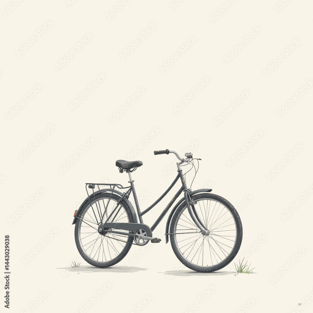 Illustration of a black bicycle with a rear rack