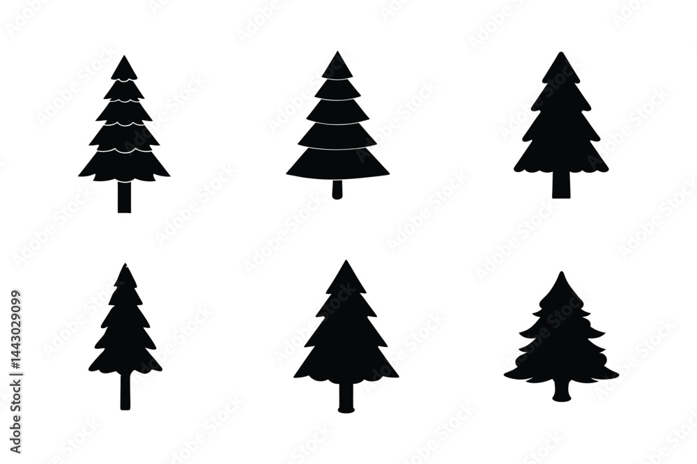 Obraz premium Christmas Tree Silhouette Vector – High-Quality Black & White Clipart for Holiday Designs 