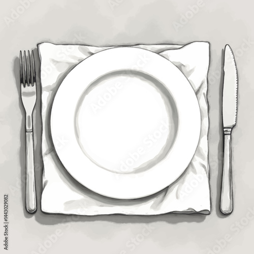 Obraz na płótnie Illustration of a place setting with a white plate and silverware w salonie