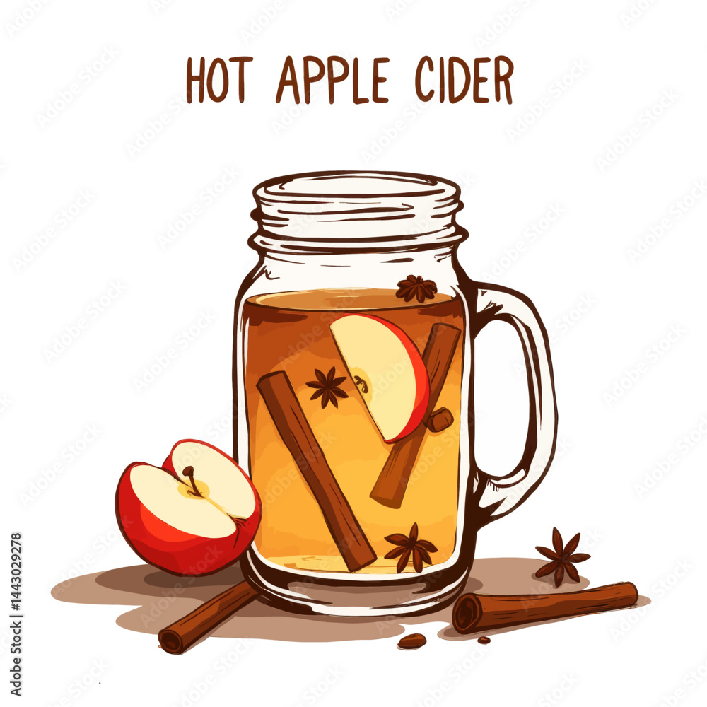 Hot Apple Cider in Mason Jar with Cinnamon and Star Anise