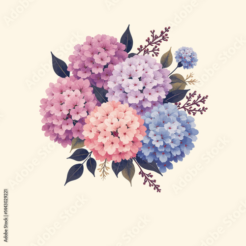 Obraz na płótnie Hydrangea bouquet with pink, lavender, and blue blossoms w salonie