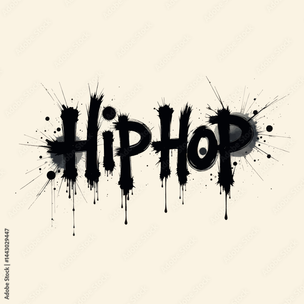 Hip Hop text with black dripping paint effect