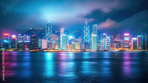 Wallpaper Mural Vibrant Hong Kong skyline at night, reflecting in calm waters. Torontodigital.ca