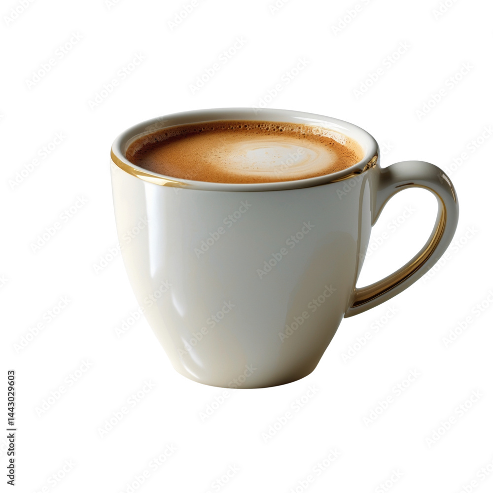 White ceramic coffee mug filled with latte, isolated on white background. Ideal for advertising, menu design, or product showcase White ceramic coffee mug filled with latte, isolated on white background. Ideal for advertising, menu design, or product showcase