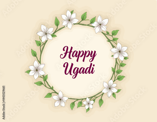Obraz na płótnie Happy Ugadi floral wreath on beige background w salonie