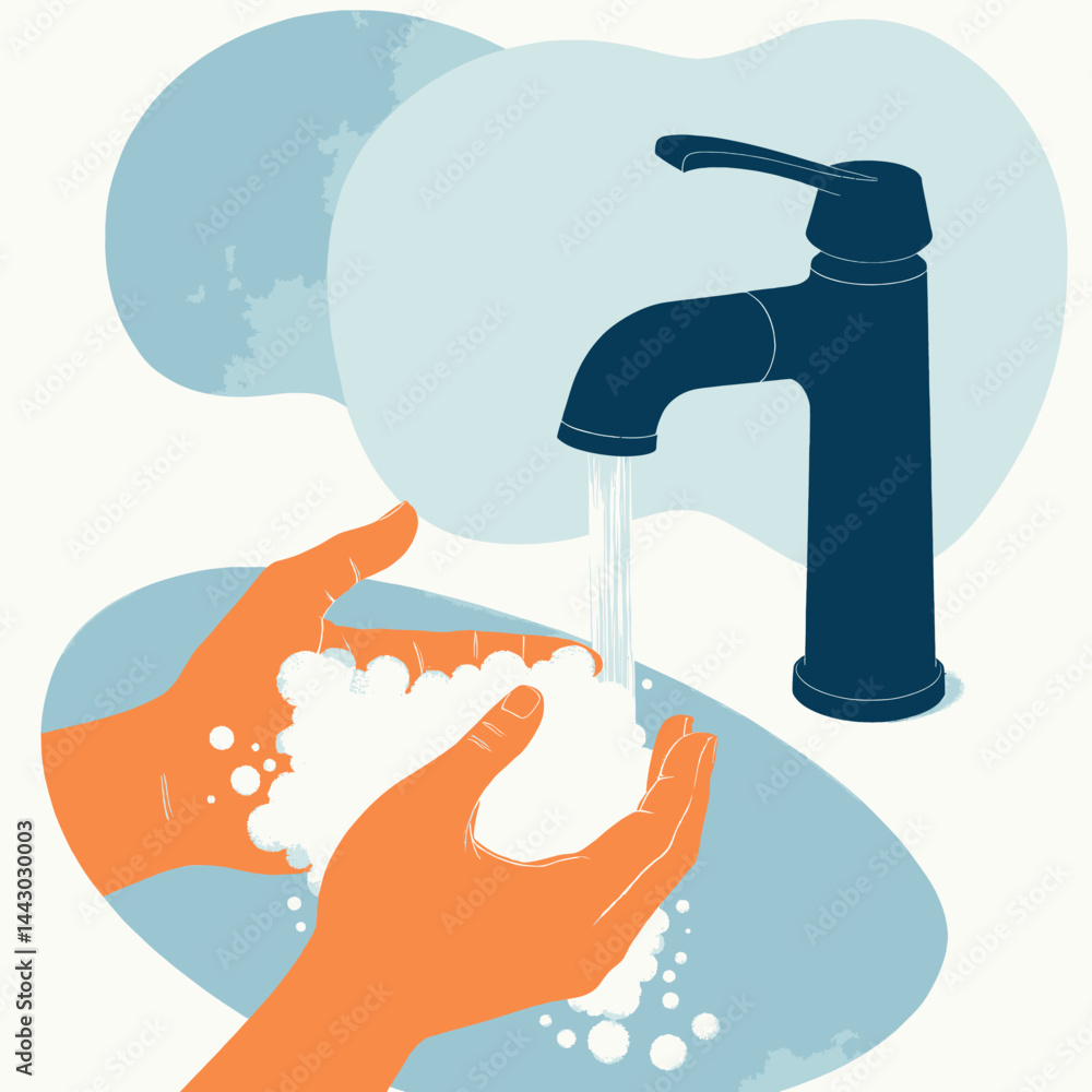 Handwashing with Soap Under Running Water from a Faucet