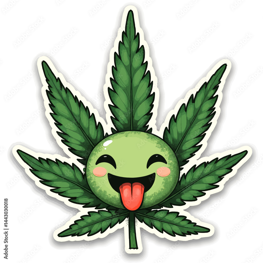 Happy Cannabis Leaf Emoji Sticking Tongue Out