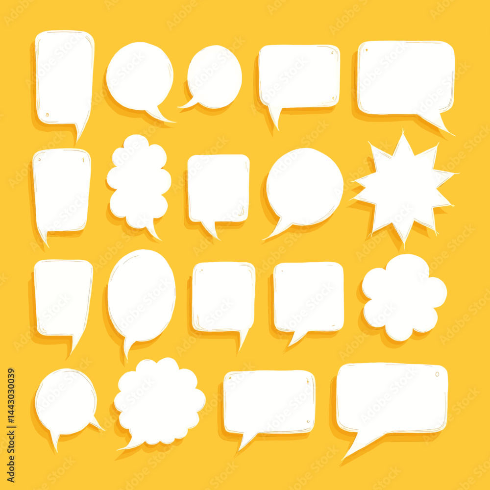 Hand-drawn speech bubbles on yellow background