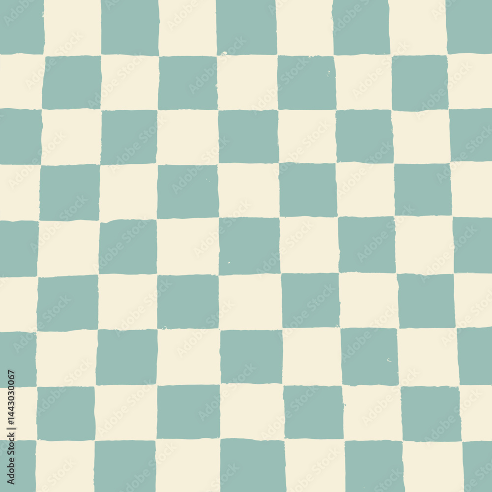 Hand-Painted Teal and Cream Checkerboard Pattern