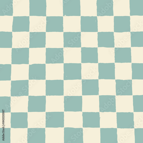 Obraz na płótnie Hand-Painted Teal and Cream Checkerboard Pattern w salonie